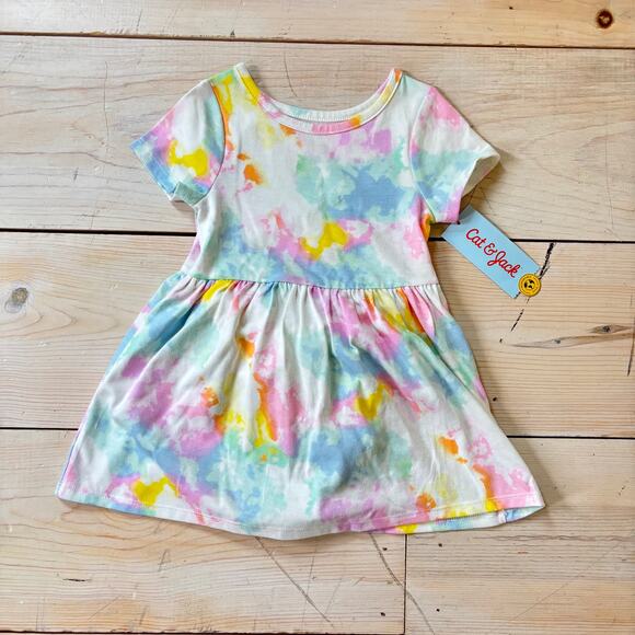 Cat & Jack NWT Toddler Girls' Short Sleeve Dress Tie Dye with Bloomer Pants 18M - Picture 3 of 7
